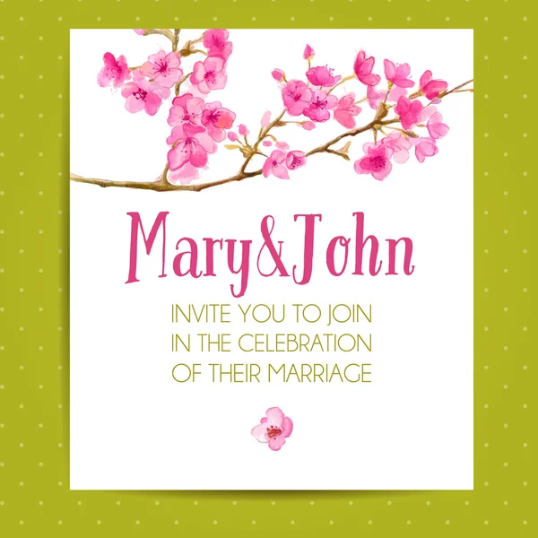 Hochzeit-Karte mit Sakura Blumen — Stockvektor
