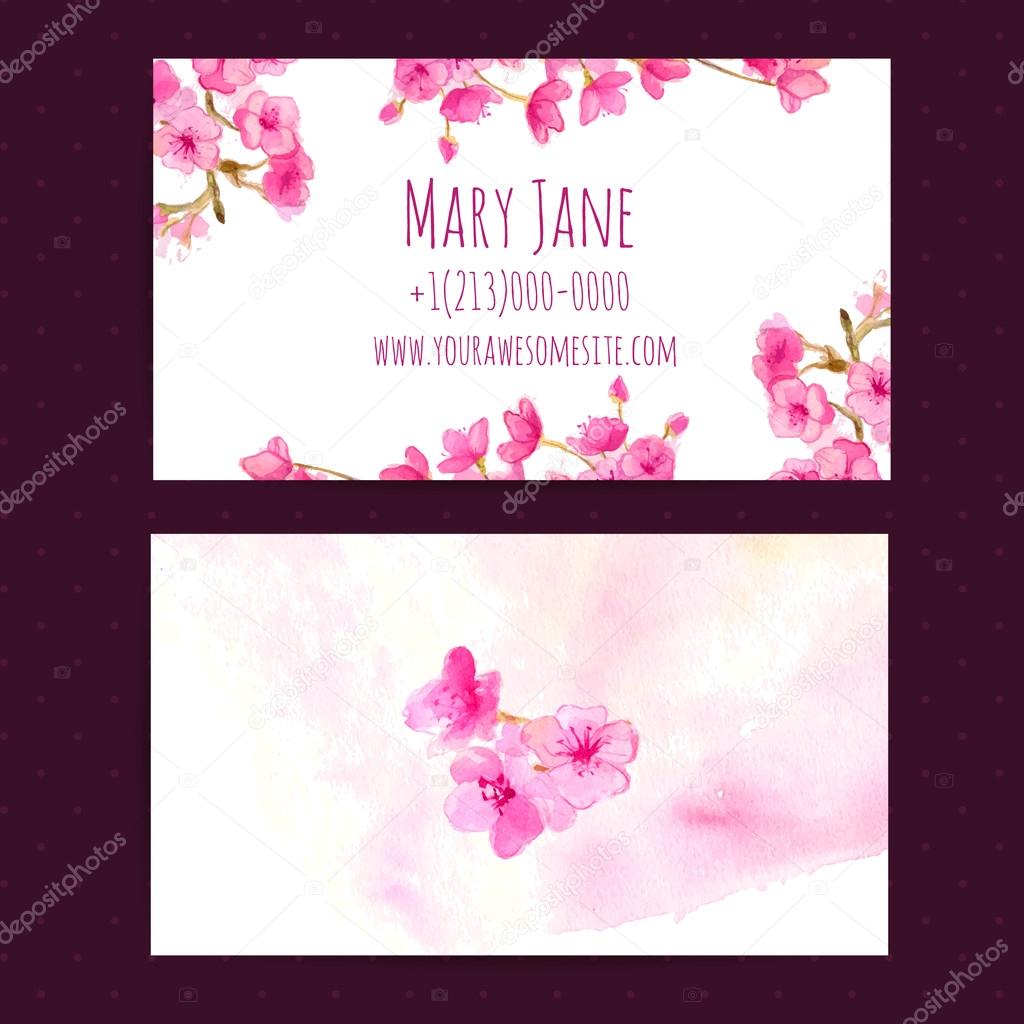 Business card with watercolor flowers