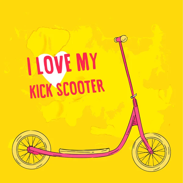 Hand getrokken roze kick scooter — Stockvector