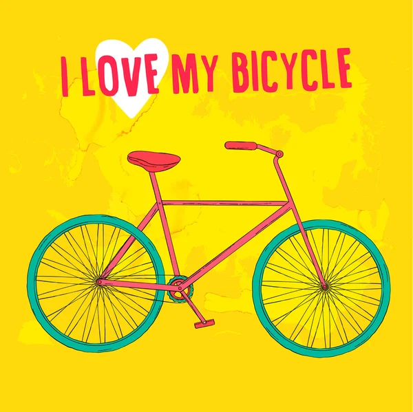 Vélo rose et bleu dessiné de main — Image vectorielle