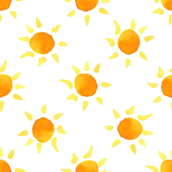 Watercolor sun seamless pattern — Stock Vector