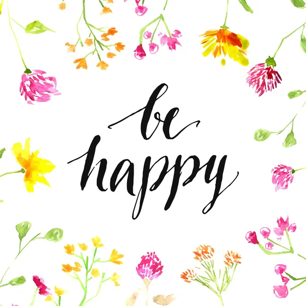 Inspiration quote - be happy — Stock Vector