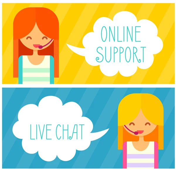 Banners with live chat support managers, — Stock Vector