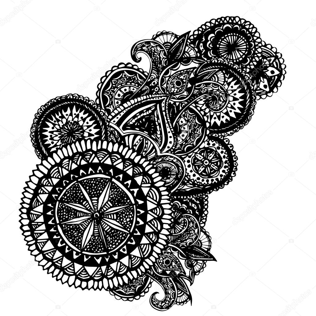 Black and white ornate hand drawn