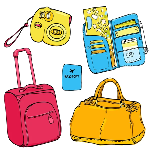 Trolley bag, passport, organizer — 图库矢量图片