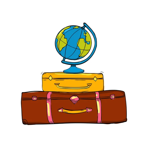 Vintage suitcases and globe — Archivo Imágenes Vectoriales