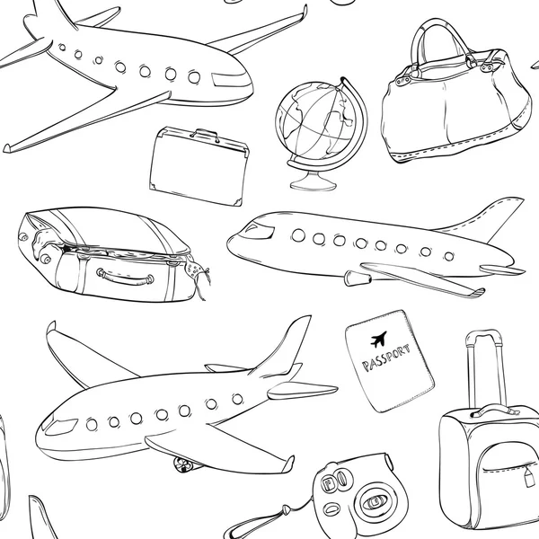 Planes, globe, bag and suitcases - Stok Vektor
