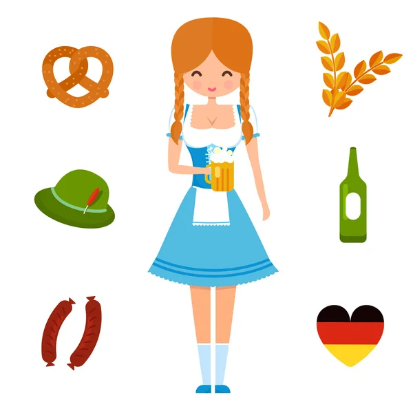 Oktoberfest girl in traditional german dress — Wektor stockowy