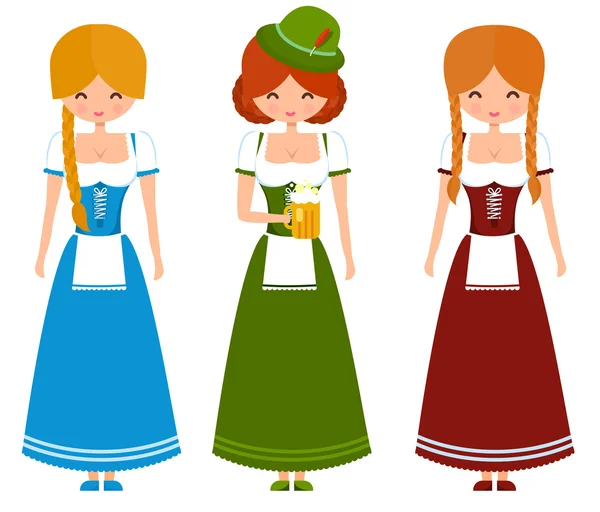 German girls in traditional bavarian dress — Διανυσματικό Αρχείο