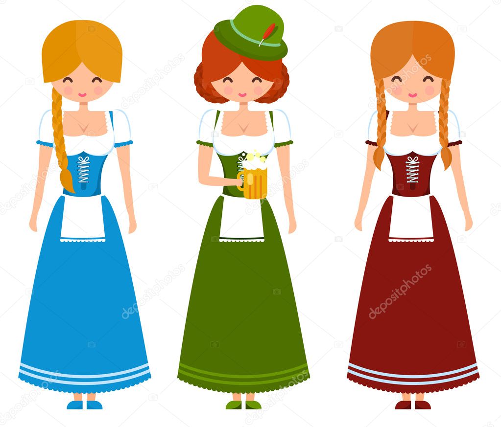 German girls in traditional bavarian dress