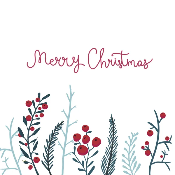 Merry Christmas card with red berries — Stok Vektör
