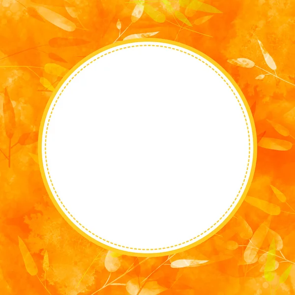 Blank round frame at orange autumn leaves background. Fall texture with golden leaf. — Stock Photo, Image