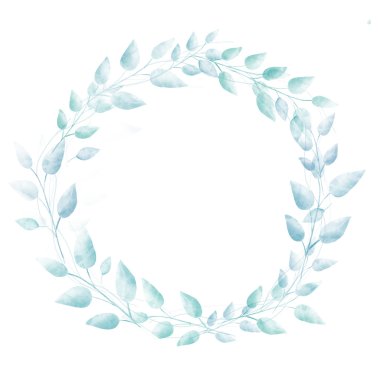 Pastel mavi suluboya çelenk bıraktı. İnce el çekilmiş doğal çerçeve.