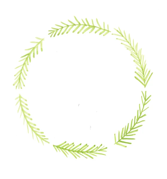 Spruce branches watercolor wreath. Simple round frame for Christmas cards, sale announcements and events. — Stock Photo, Image