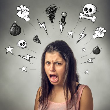 Teenager girl screaming and swearing clipart