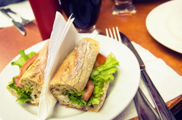 Sandwish with cheese on Table — Stock Photo, Image