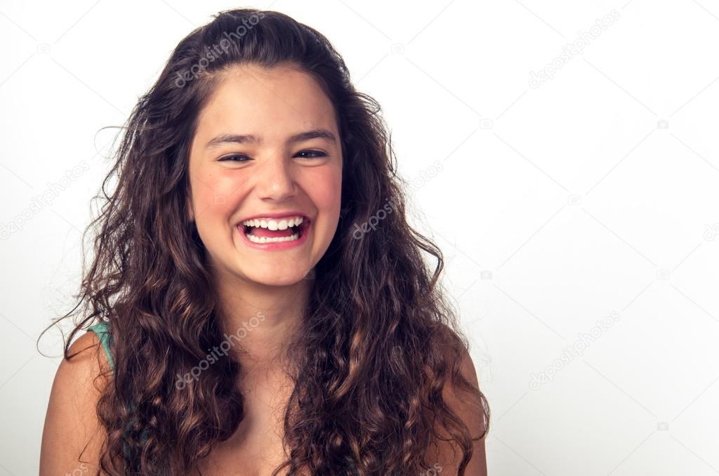 Teenager brunette girl laughing