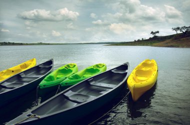 Green and yellow kayaks clipart