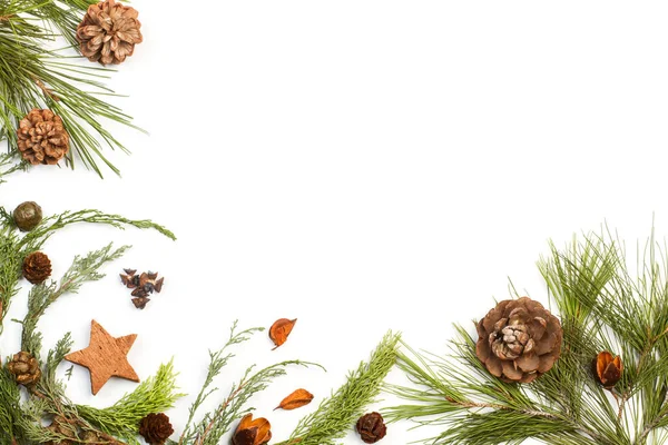 Jul Dekoration Vit Bakgrund Med Kopia Utrymme — Stockfoto