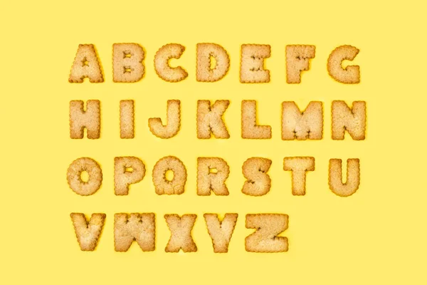 Alphabet Letters Cookies Alphabetical Order Yellow Background — Stock Photo, Image