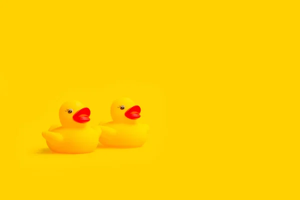 Patos Brinquedo Borracha Amarela Fundo Amarelo — Fotografia de Stock