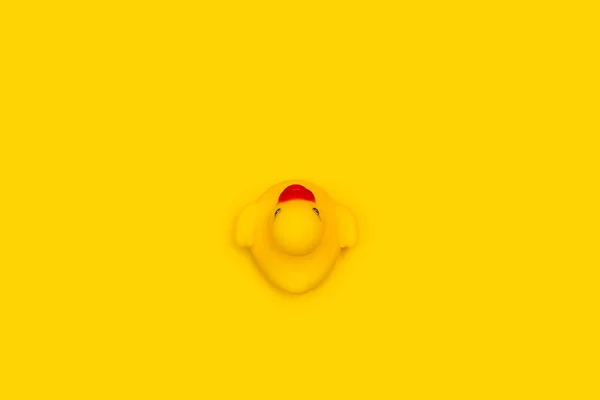 Yellow Rubber Toy Duck Yellow Background Top View — Stock Photo, Image