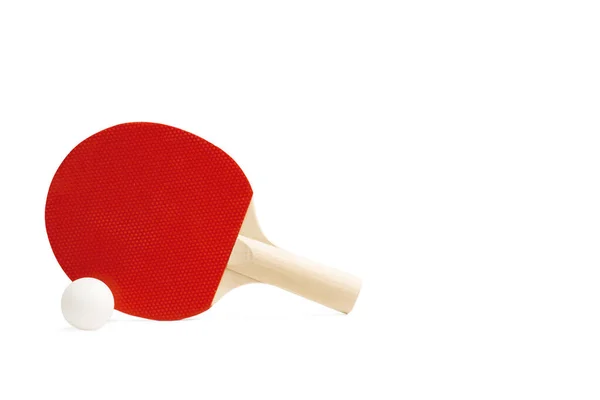 Paleta Roja Ping Pong Una Bola Blanca Sobre Fondo Blanco — Foto de Stock