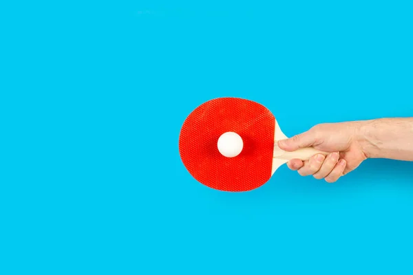 Férfi Kéz Kezében Egy Piros Ping Pong Lapát Egy Fehér — Stock Fotó