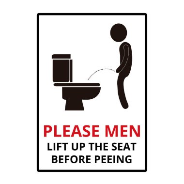 Lütfen beyler, beyaz arka planda izole edilmiş işeme işaretinden önce koltuğu kaldırın.