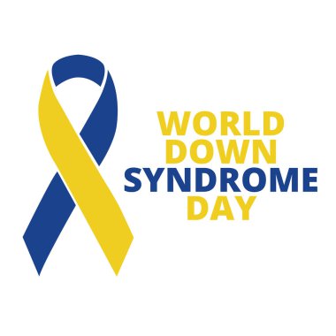 Beyaz arka planda izole edilmiş mavi ve sarı kurdeleli dünya çapında düşük sendromlu günlük pankart