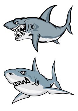Cartoon white sharks with evil smiles clipart