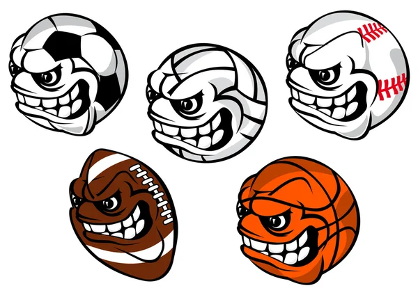 Bolas de dibujos animados mascotas para juegos deportivos — Vector de stock