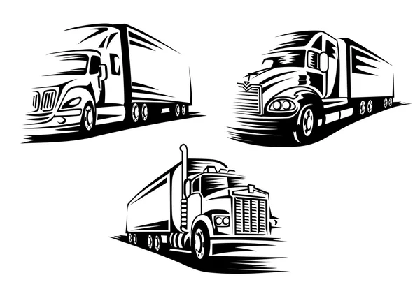 Silhouettes of delivery cargo trucks — Stock Vector