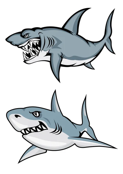 Cartoon white sharks with evil smiles — Stock Vector