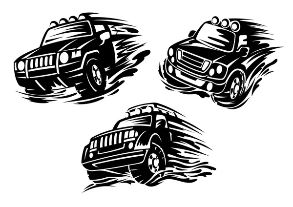 Outlined jeeps or 4x4 cars design elements — Stock Vector