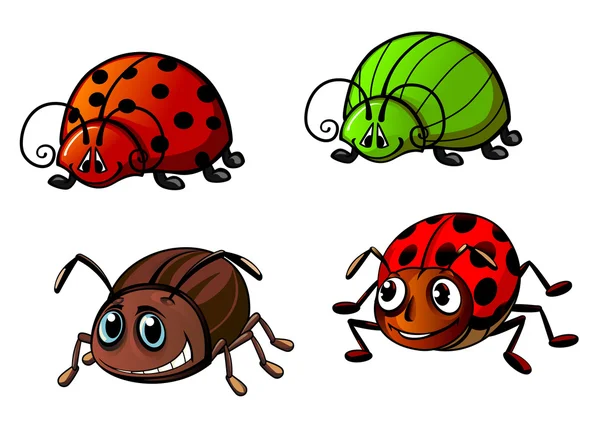 Ladybugs, glowworm, colorado beetle cartoon characters — Stock Vector