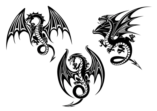 Dragões com asas estendidas design de tatuagem — Vetor de Stock