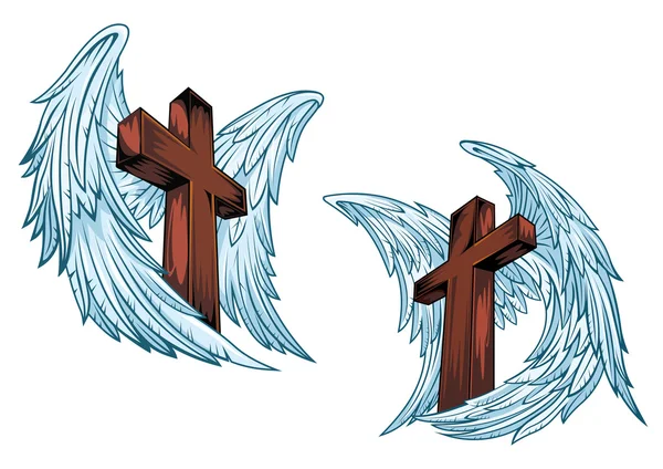 Croix chrétienne aux ailes bleues Illustration De Stock