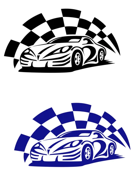 Damalı bayrak yarışı ile yarış arabası Vektör Grafikler