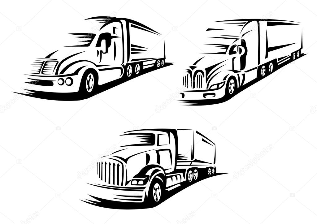 Outlined american lorries in motion