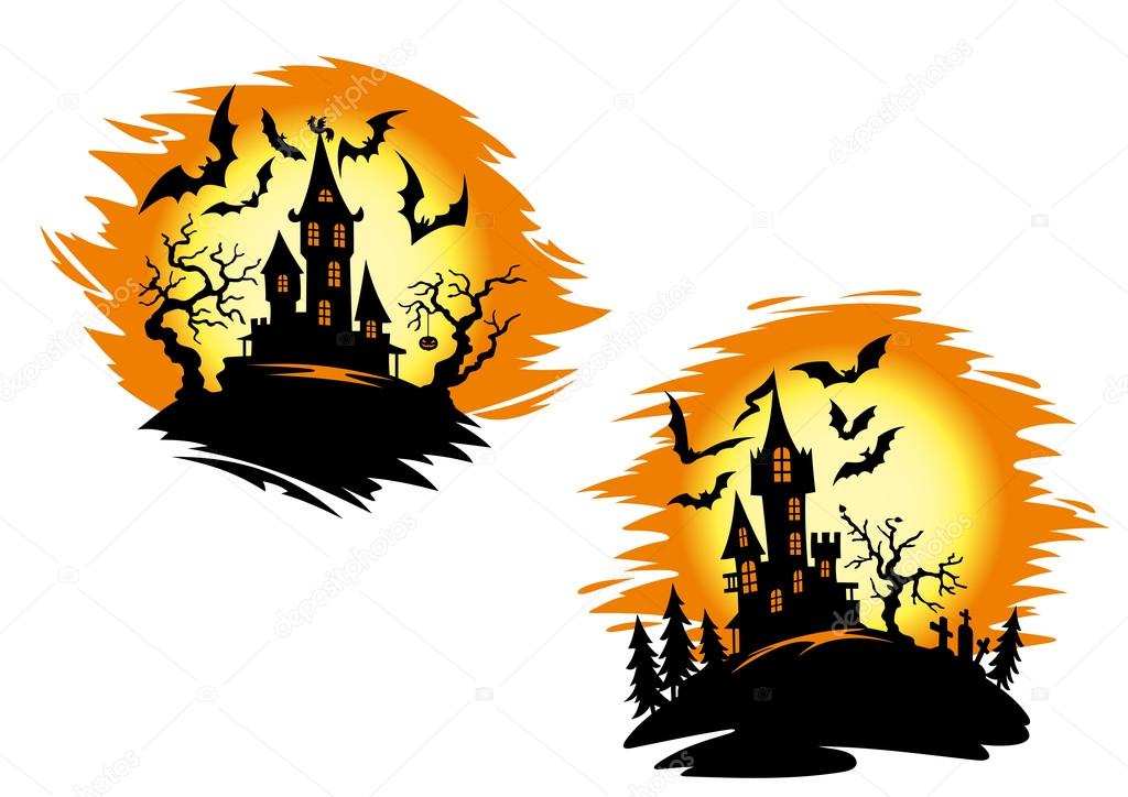 Halloween Zamki Na Karty Lub Zaproszenie Szablon Grafika Wektorowa