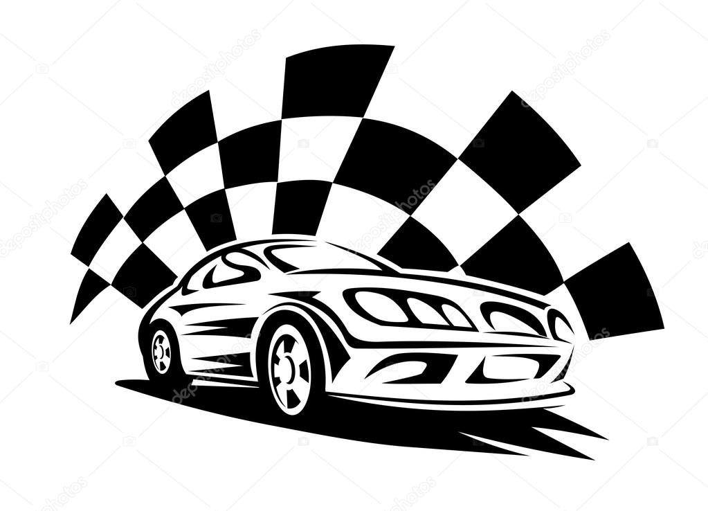 Download Racing car with checkered flag silhouette — Stock Vector ...