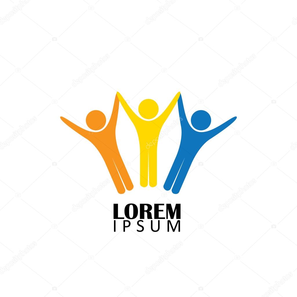 Concept vector icon of happy friends together. This vector graphic also represents excited kids, motivated staff, inspired office people, happy children playing, friends partying frenzy