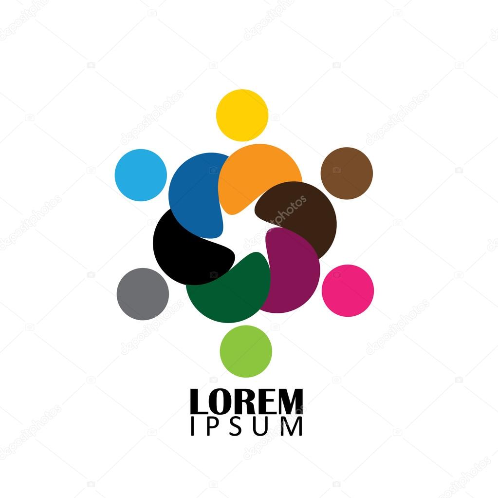 Vector logo icon of people together - sign of unity, partnership, leadership, community, engagement, interaction, teamwork, team, children, kids, employees, meeting, playing, fun time