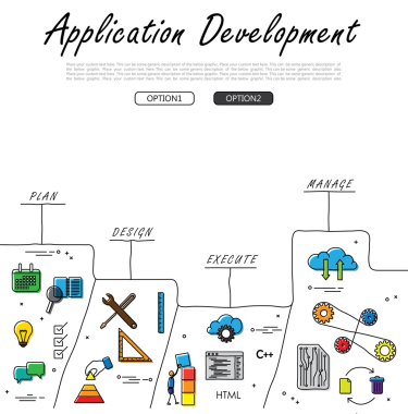 elle çizilmiş çizgiyi vektör doodle kavramının uygulama developm