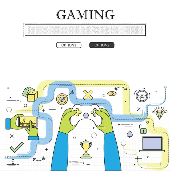 Γραμμικό σχέδιο της έννοιας του gaming διανυσματικό γραφικό. — Διανυσματικό Αρχείο