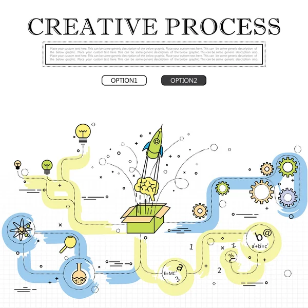 Disegno a linee del concetto di processo creativo grafico vettoriale — Vettoriale Stock