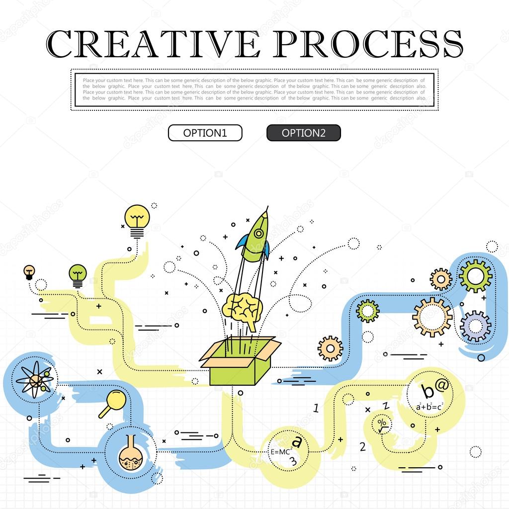 line drawing of concept of creative process vector graphic