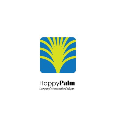mavi arka plan üzerinde palmiye ağacıvektör logo simgesi