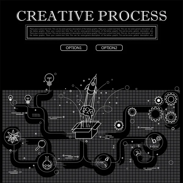 Disegno a linee del concetto di processo creativo grafico vettoriale in bl — Vettoriale Stock